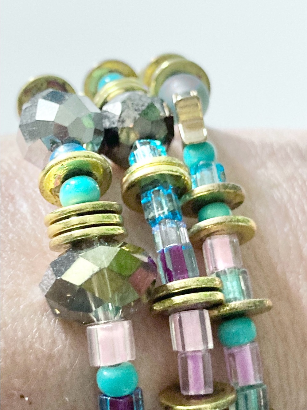 Bracelet Beaded Multicolor Stretch with Turquoise Accents